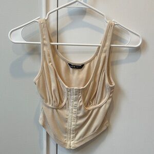 Cream Ribbed Crop Top